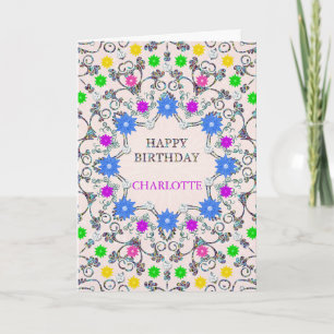 名前の追加抽象芸術花誕生日カード カード
