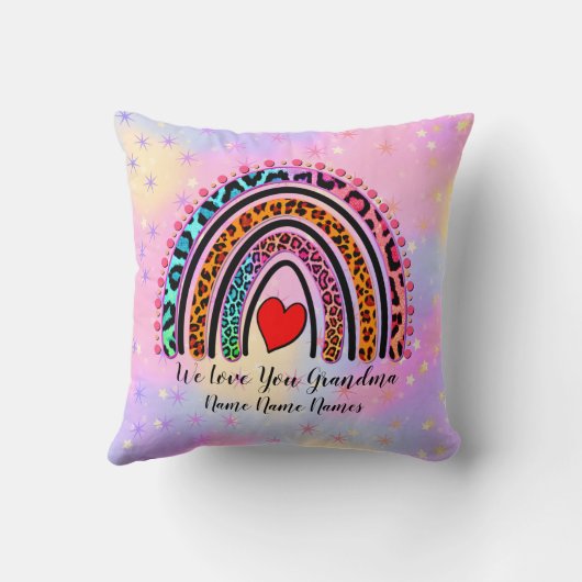名前の追加文字おばあちゃんハートボホレインボーヒョウ クッション (裏面)