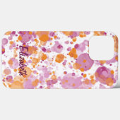 名前の追加文字をオレンジ色の紫の抽象芸術(ばちゃばちゃ)跳ねる Case-Mate iPhoneケース (裏面 (横))