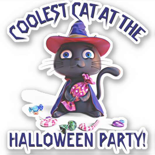 名前の追加文字クール、黒い猫パーティーキャンディ3D シール (正面)