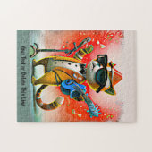 名前の追加文字ジンジャーキャットシンガーサングラスハット ジグソーパズル (横)