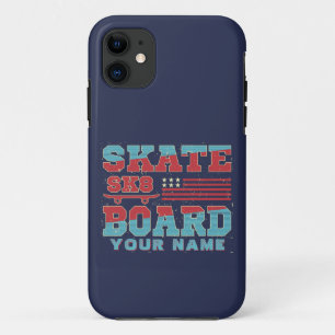 名前の追加文字スケートボードSK8 USAフラグ赤い青 iPhone 11 ケース