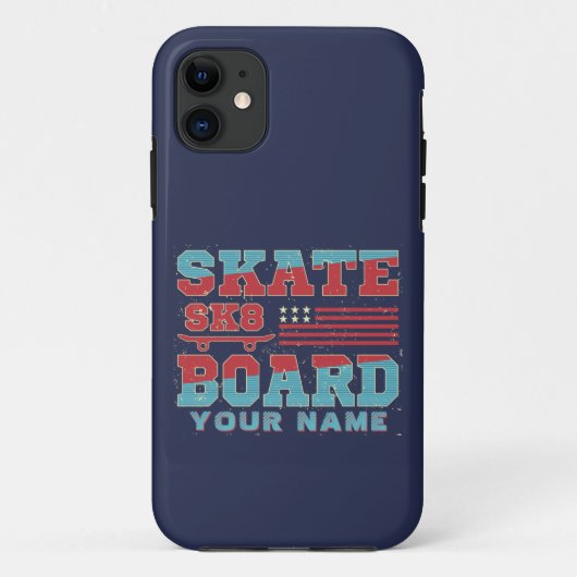 名前の追加文字スケートボードSK8 USAフラグ赤い青 Case-Mate iPhoneケース (裏面)