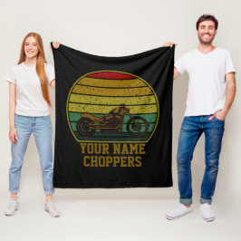 名前の追加文字チョッパーバイクレトロサンセット フリースブランケット