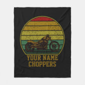名前の追加文字チョッパーバイクレトロサンセット フリースブランケット (正面)