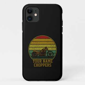 名前の追加文字チョッパーバイクレトロサンセット iPhone 11 ケース