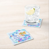 名前の追加文字ブロンドMermaid Blue Mauve Aquaパーティー スクエアペーパーコースター (インサイチュ)