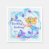名前の追加文字ブロンドMermaid Blue Mauve Aquaパーティー スタンダードカクテルナプキン (正面)