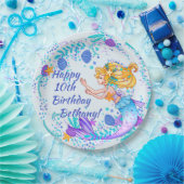 名前の追加文字ブロンドMermaid Blue Mauve Aquaパーティー ペーパープレート (パーティー)