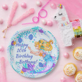 名前の追加文字ブロンドMermaid Blue Mauve Aquaパーティー ペーパープレート (パーティー)