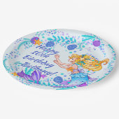 名前の追加文字ブロンドMermaid Blue Mauve Aquaパーティー ペーパープレート (アングル)