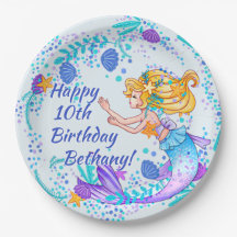 名前の追加文字ブロンドMermaid Blue Mauve Aquaパーティー