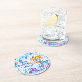 名前の追加文字ブロンドMermaid Blue Mauve Aquaパーティー ラウンドペーパーコースター (インサイチュ)