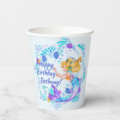 名前の追加文字ブロンドMermaid Blue Mauve Aquaパーティー 紙コップ (裏面)