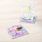 名前の追加文字マーメイドピンクマウブアクアパーティー スクエアペーパーコースター (インサイチュ)
