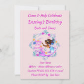 名前の追加文字マーメイドピンクマウブアクアパーティー 招待状 (正面)