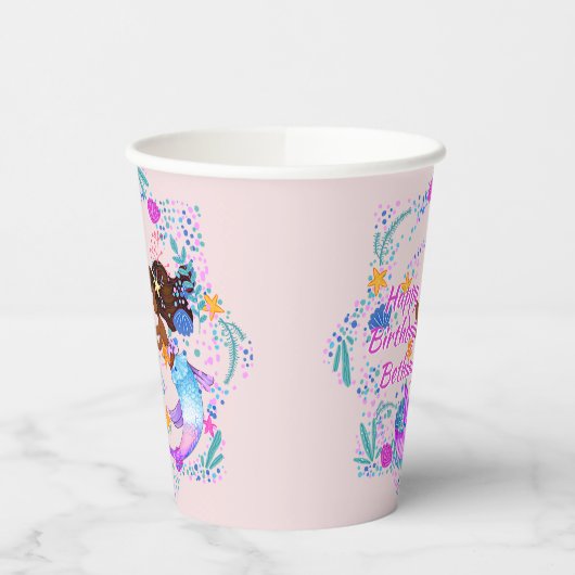 名前の追加文字マーメイドピンクマウブアクアパーティー 紙コップ (左)