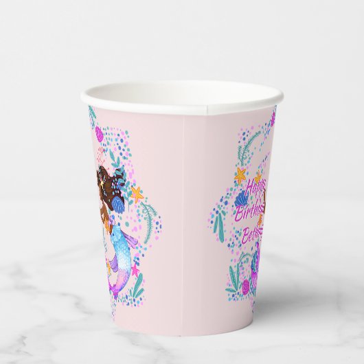 名前の追加文字マーメイドピンクマウブアクアパーティー 紙コップ (右)