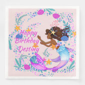 名前の追加文字マーメイドピンクムーヴアクアパーティーナプキン (正面)