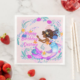 名前の追加文字マーメイドピンクムーヴアクアパーティーナプキン