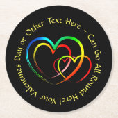 名前の追加文字メッセージ – 黒のハート ラウンドペーパーコースター (正面)