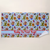 名前の追加文字子の海賊記号アイコン、青 ビーチタオル (正面)