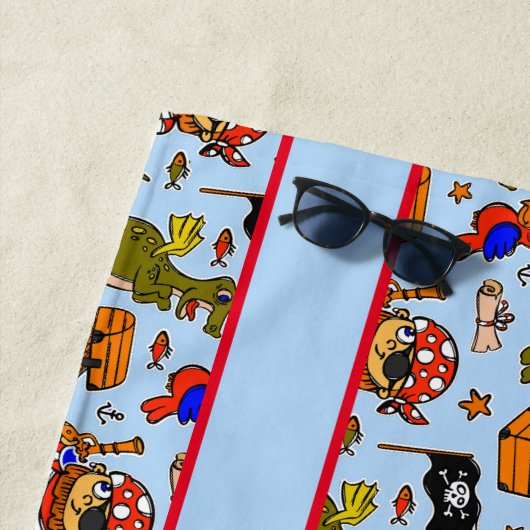 名前の追加文字子の海賊記号アイコン、青 ビーチタオル (インサイチュ)