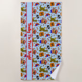 名前の追加文字子の海賊記号アイコン、青 ビーチタオル (正面)