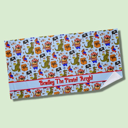 名前の追加文字子の海賊記号アイコン、青 ビーチタオル