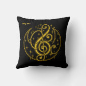 名前の追加文字抽象芸術ゴールデントレブルクレフ、 音符記号オンブラック クッション (裏面)