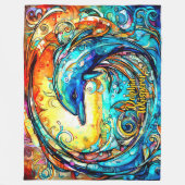 名前の追加文字抽象芸術波で泳ぐイルカ フリースブランケット (正面)