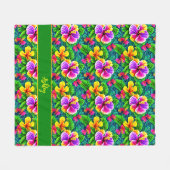 名前の追加文字熱帯ハイビスカスフラワージャングルリーフ フリースブランケット (正面(横))