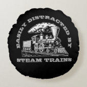 名前の追加文字簡単に気を散らす蒸気列車 ラウンドクッション (正面)