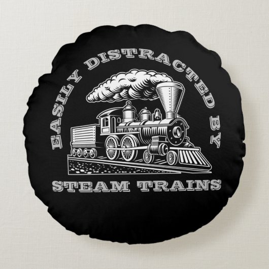 名前の追加文字簡単に気を散らす蒸気列車 ラウンドクッション (正面)