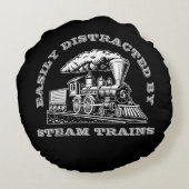 名前の追加文字簡単に気を散らす蒸気列車 ラウンドクッション (裏面)