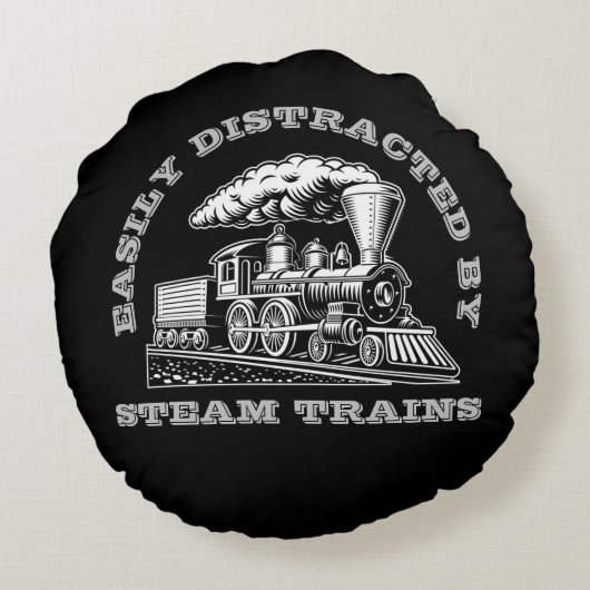 名前の追加文字簡単に気を散らす蒸気列車 ラウンドクッション (裏面)