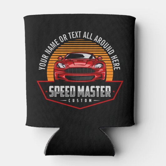 名前の追加文字赤いカスタムスピードマスター 缶クーラー (裏面)
