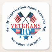名前の追加文字退役軍人日フラグお祝いパーティー スクエアペーパーコースター (正面)