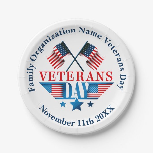 名前の追加文字退役軍人日フラグお祝いパーティー ペーパープレート (正面)