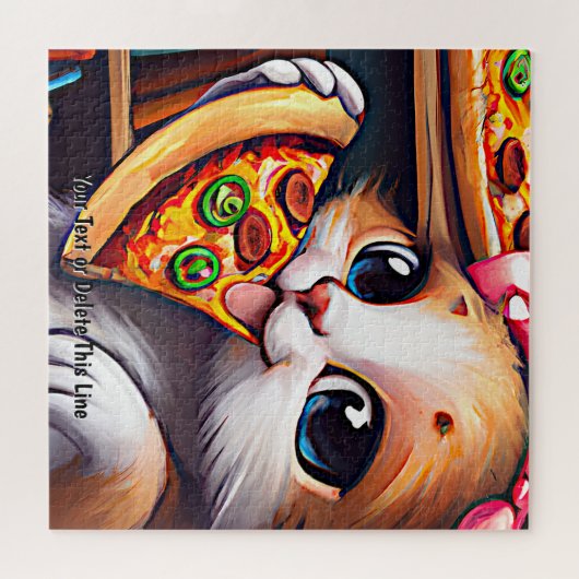 名前の追加文字、おもしろい猫の食べ物ピザ ジグソーパズル (横)