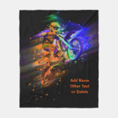 名前の追加文字（または削除） Motocross Bike Rider フリースブランケット (正面)