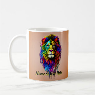 名前の追加文字、カラフル絵を描Drip Lion コーヒーマグカップ