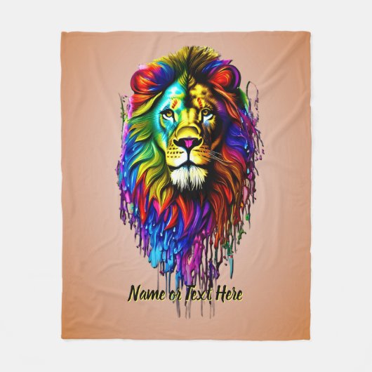 名前の追加文字、カラフル絵を描Drip Lion フリースブランケット (正面)