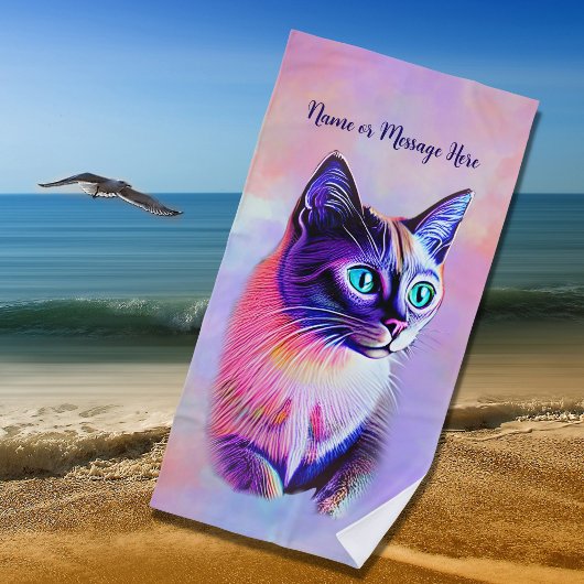 名前の追加文字，パステル絵を描ズシャム猫 ビーチタオル