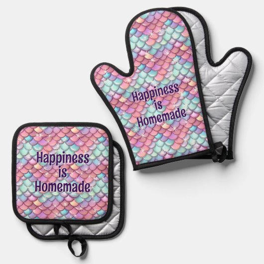 名前の追加文字、ピンクアクアマーメイドはかりで測（星あり） 鍋つかみ&鍋敷きセット (正面/裏面)