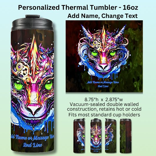 名前の追加文字、ブルーピンクファンタジードラゴングリーンアイズ タンブラー