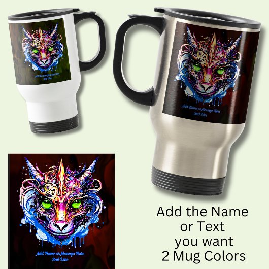 名前の追加文字、ブルーピンクファンタジードラゴングリーンアイズ トラベルマグ