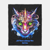 名前の追加文字、ブルーピンクファンタジードラゴングリーンアイズ フリースブランケット (正面)