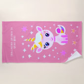 名前の追加文字、ベビーユニコーン星とピンク ビーチタオル (正面)