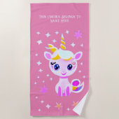 名前の追加文字、ベビーユニコーン星とピンク ビーチタオル (正面)